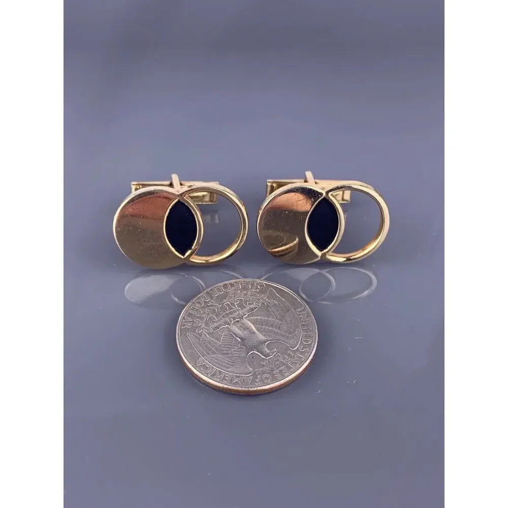 Interlocking Circles Rings Cufflinks Gold Plated Simple Modern Vintage